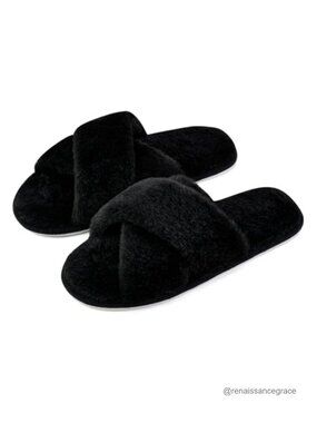 Women's Fuzzy Open Toe House Slippers with Memory Foam Faux Fur